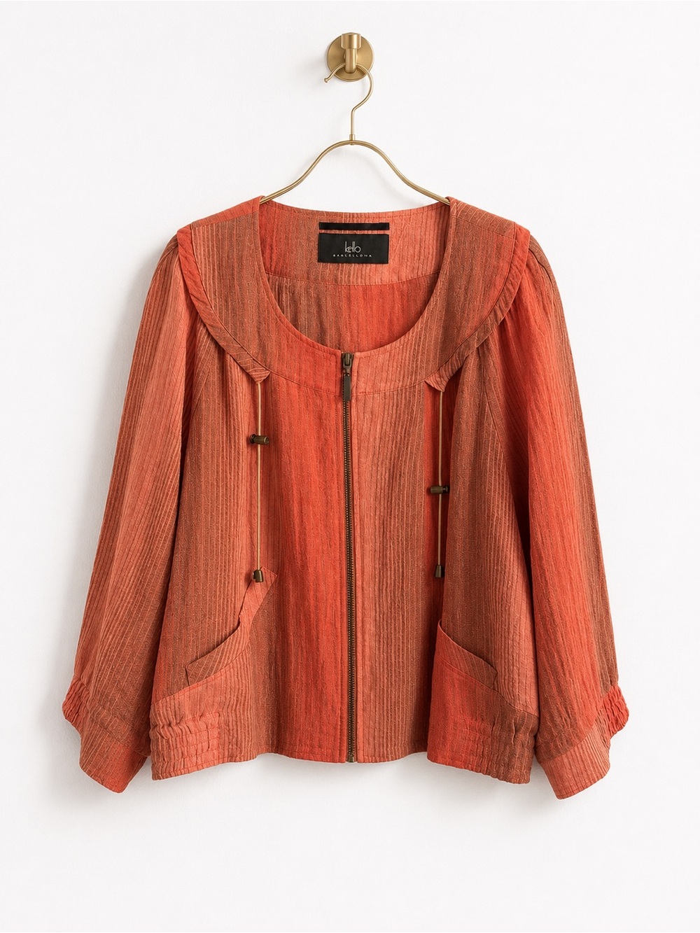 KELLO SCANDINAVIA ORANGE RUST HUES OF FALL ELEVATED CAMPFIRE LINEN JACKET US 12 - Picture 2 of 8